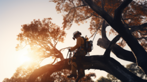 arborist tree trimming on a branch